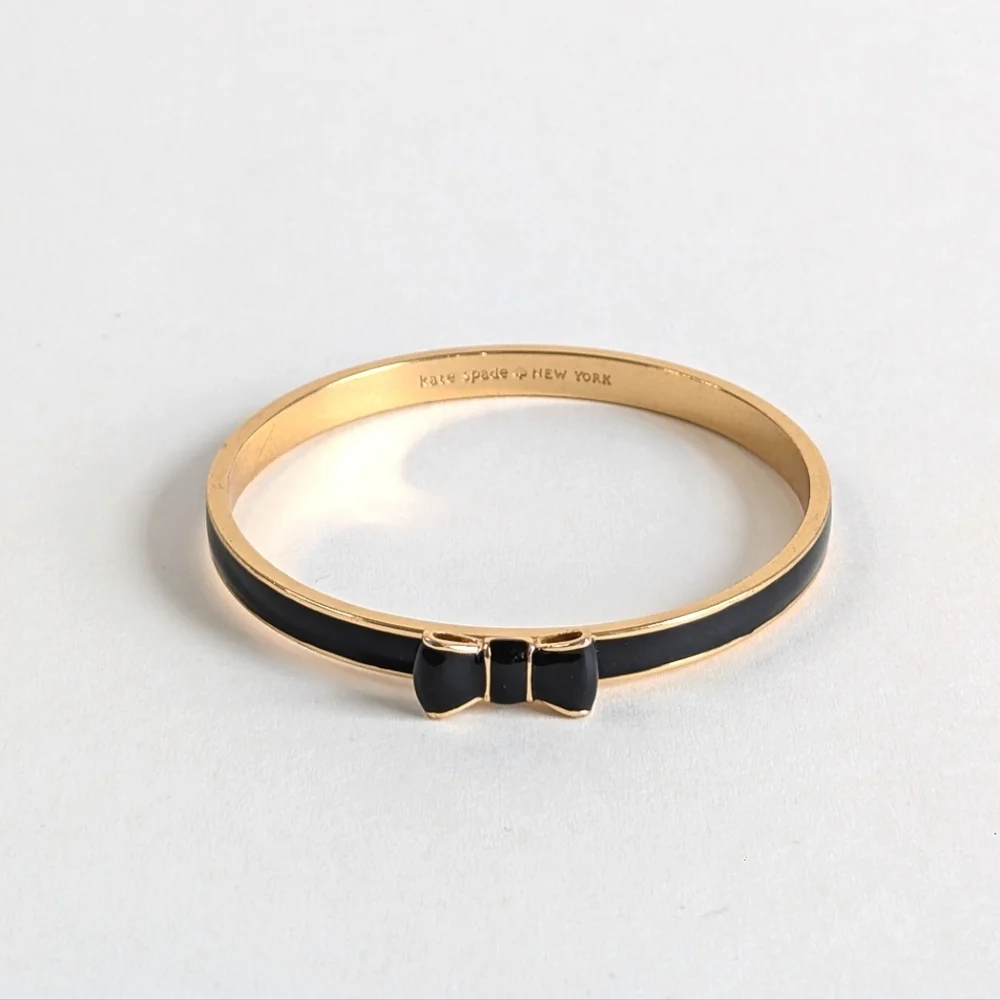kate spade Black and Gold Enamel Bow Bangle Bracelet